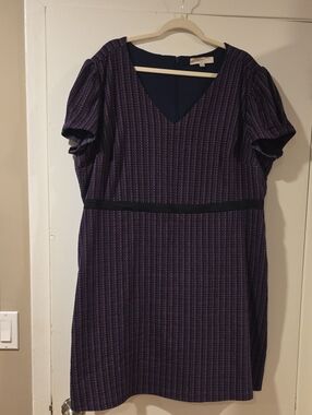 LOFT Navy Blue Base Textured V-Neck Mini Dress
